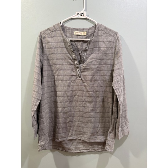 Faded Glory Tops - Faded Glory Womens Gray Striped V-Neck Embroidered Cotton Tunic Blouse Small 4-6